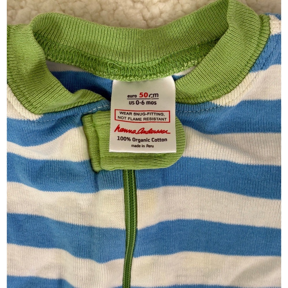 Hanna Andersson Baby Blue White Striped Organic Cotton Sleeper 0-6 Months - Picture 2 of 5